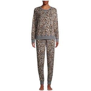 Emerson‎ Road Pajama Set Women Small Brown Fuzzy Luxe Leopard Loungewear NWT